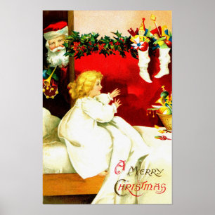 Meisje en Kerstman op kerstavond Poster