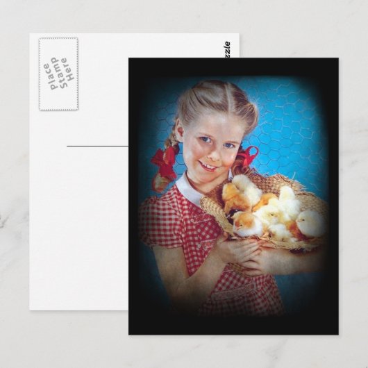 Meisje en kip briefkaart (Voorkant / Achterkant)