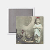  meisje en kippen Magnet (Voorkant / Achterkant)