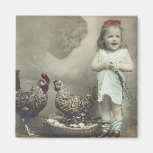  meisje en kippen Magnet (Voorkant)