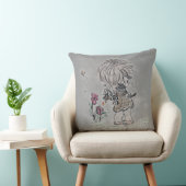 Meisje en Kitten Geanimeerde Hand Tekening Kussen (Stoel)