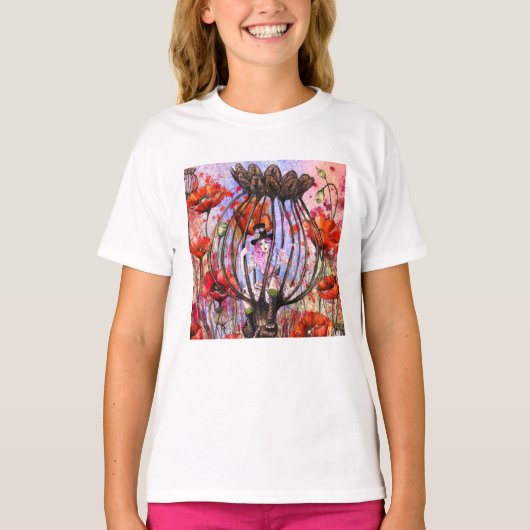 Meisje en klaprozen T-shirt (Voorkant)