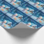 Meisje en kleine vos met Kerstmis Cadeaupapier (Hoek)