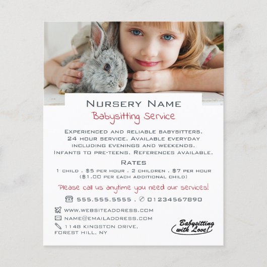 Meisje en konijn, Babysitter, Dagopvang, Nursery A Flyer (Voorkant)