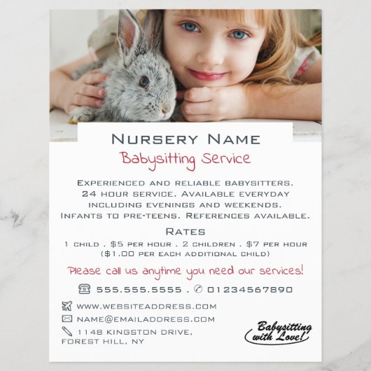 Meisje en konijn, Babysitter, Dagopvang, Nursery A Flyer (Voorkant)
