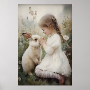 Meisje en konijn Bunny Print, Paashaas Dorp Poster
