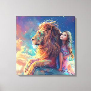 Meisje en Leeuw - Children's Wall Art, Majestic Li Canvas Afdruk