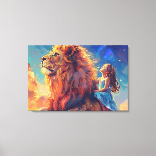 Meisje en Leeuw - Children's Wall Art, Majestic Li Canvas Afdruk (Voorkant)
