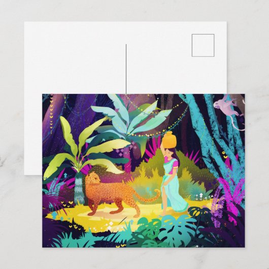 Meisje en luipaard in het regenwoud briefkaart (Voorkant / Achterkant)