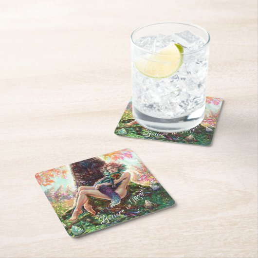 Meisje en Magicfox fantasy weide kunst monogram Kartonnen Onderzetters (Insitu)