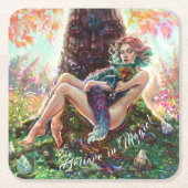 Meisje en Magicfox fantasy weide kunst monogram Kartonnen Onderzetters (Voorkant)