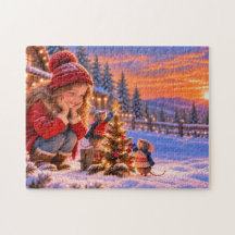 Meisje en muizen versieren een kerstboom