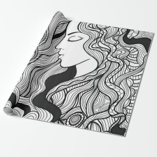 Meisje en muziek.  illustratie. Zwarte buitenlijn Cadeaupapier