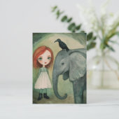 Meisje en olifant en vogel briefkaart (Staand voorkant)