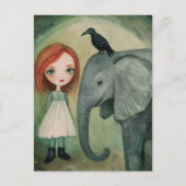 Meisje en olifant en vogel briefkaart (Voorkant)