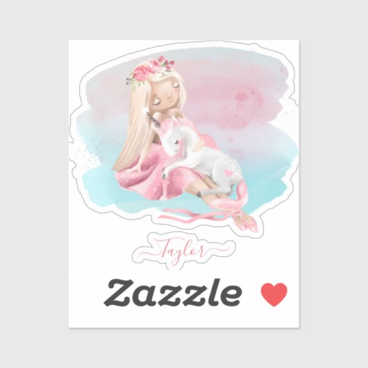 Meisje en onicorn gechanteerd Baby shower Sticker (Vel)