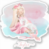Meisje en onicorn gechanteerd Baby shower Sticker (Voorkant)
