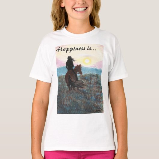 Meisje en paard "Geluk is" Dames T-Shirt (Voorkant)