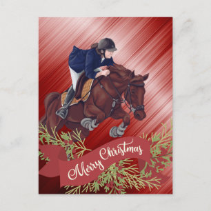 Meisje en paard Jumping Merry-kerstrood Briefkaart