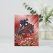 Meisje en paard Jumping Merry-kerstrood Briefkaart (Staand voorkant)
