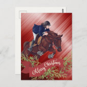 Meisje en paard Jumping Merry-kerstrood Briefkaart (Voorkant / Achterkant)