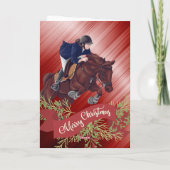 Meisje en paard Jumping Merry-kerstrood Feestdagen Kaart (Achterkant)