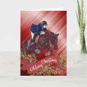 Meisje en paard Jumping Merry-kerstrood Feestdagen Kaart (Voorkant)