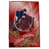 Meisje en paard Jumping Merry-kerstrood Medium Cadeauzakje (Voorkant)