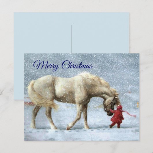 Meisje en Paard Kerst Briefkaart (Voorkant / Achterkant)