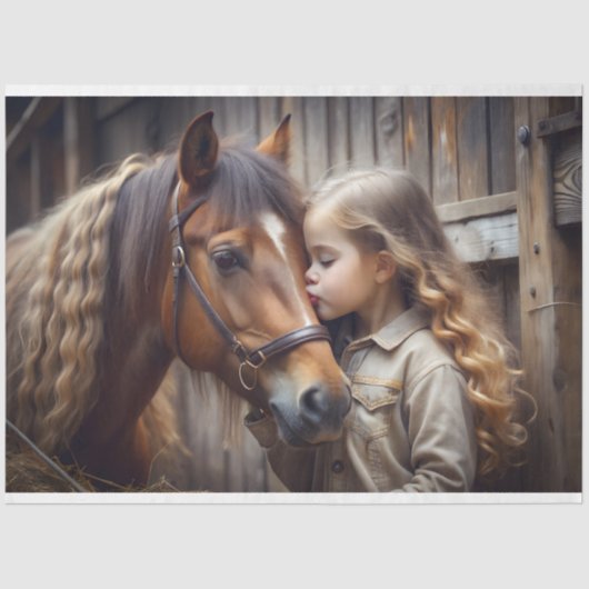 Meisje en Paard Kus Decoupage Tissuepapier (Voorkant)