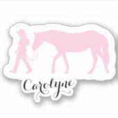 Meisje en Paard Roze Aangepaste Naam Sticker (Voorkant)