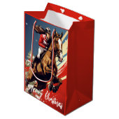 Meisje en Paard Springen Vrolijk Kerstfeest Medium Cadeauzakje (Voorkant Gekanteld)