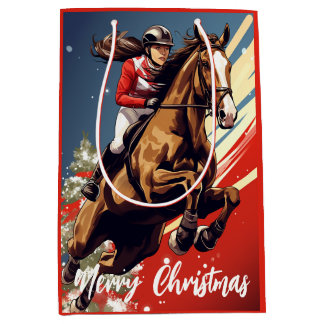 Meisje en Paard Springen Vrolijk Kerstfeest Medium Cadeauzakje