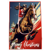 Meisje en Paard Springen Vrolijk Kerstfeest Medium Cadeauzakje (Achterkant)