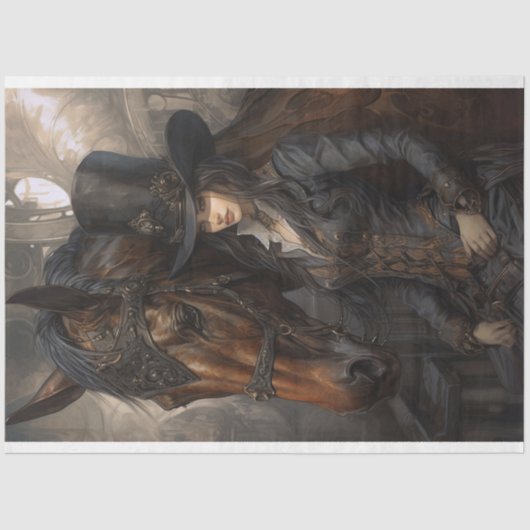 Meisje en Paard Steampunk 1 Decoupage papier (Voorkant)