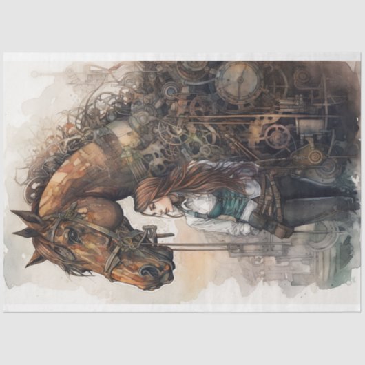 Meisje en Paard Steampunk 2 Decoupage papier (Voorkant)