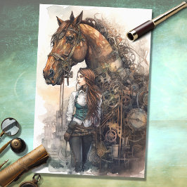 Meisje en Paard Steampunk 2 Decoupage papier