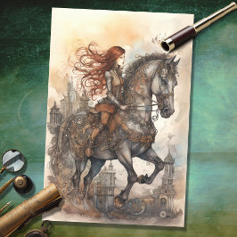 Meisje en Paard Steampunk 3 Decoupage papier