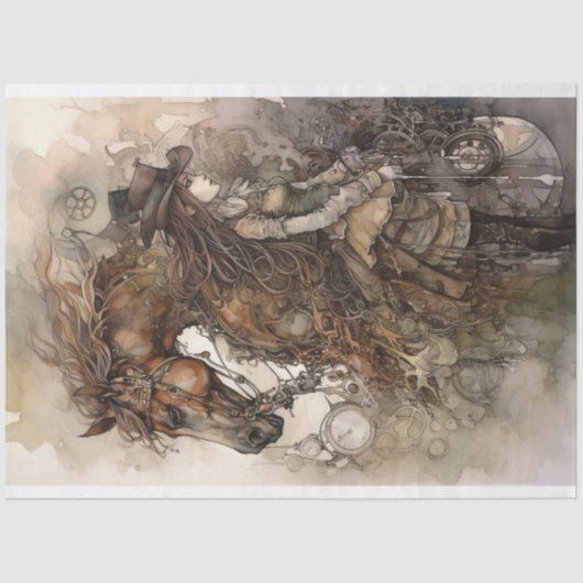 Meisje en Paard Steampunk 4 Decoupage papier (Voorkant)