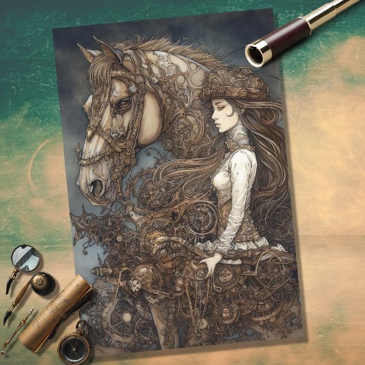 Meisje en Paard Steampunk 5 Decoupage papier