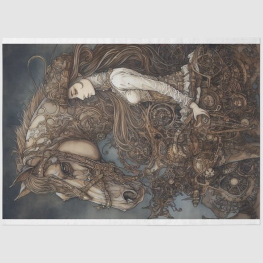 Meisje en Paard Steampunk 5 Decoupage papier (Voorkant)