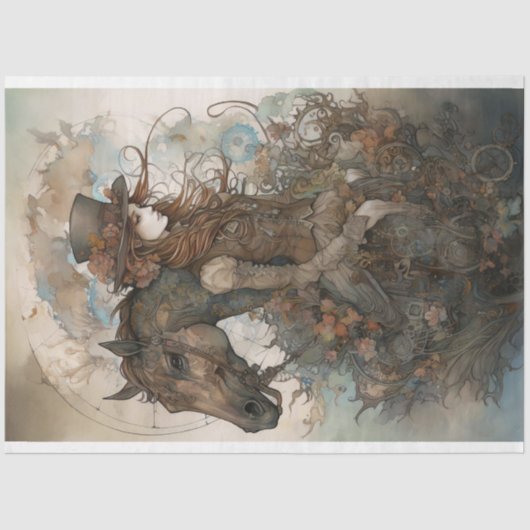 Meisje en Paard Steampunk 6 Decoupage papier (Voorkant)
