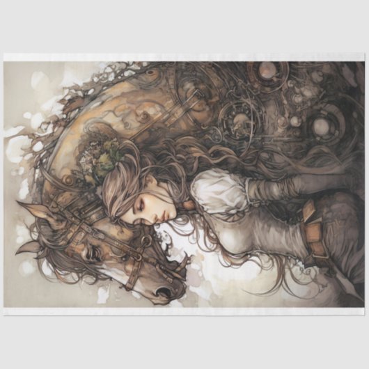 Meisje en Paard Steampunk 7 Decoupage papier (Voorkant)