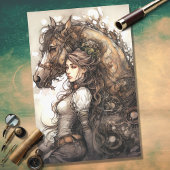 Meisje en Paard Steampunk 7 Decoupage papier