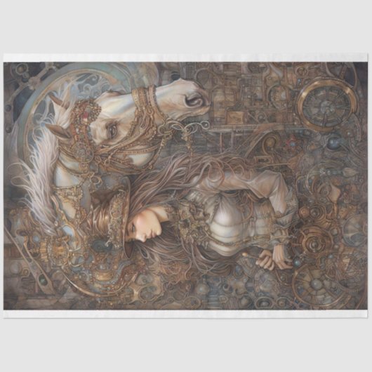 Meisje en Paard Steampunk 9 Decoupage papier (Voorkant)