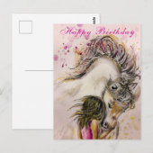 Meisje en Paard Verjaardag Kaart (Voorkant / Achterkant)