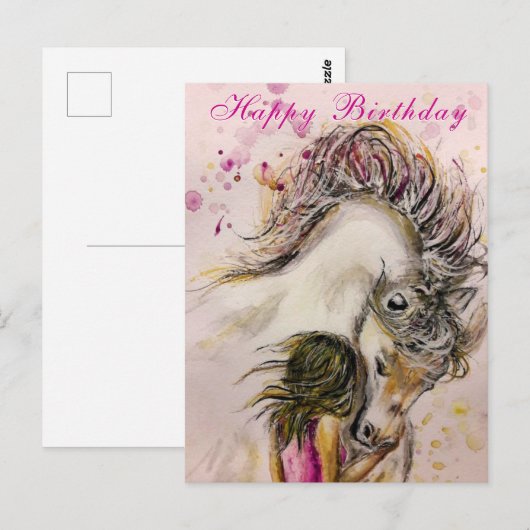 Meisje en Paard Verjaardag Kaart (Voorkant / Achterkant)