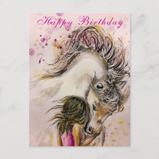 Meisje en Paard Verjaardag Kaart (Voorkant)