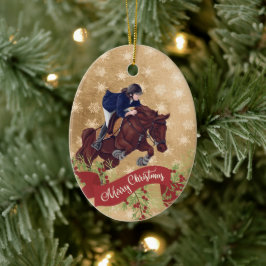 Meisje en paardenschokken personaliseren Kerst Keramisch Ornament