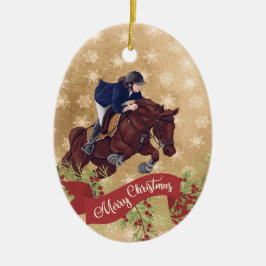 Meisje en paardenschokken personaliseren Kerst Keramisch Ornament